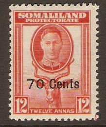 Somaliland Protectorate 1951 70c on 12a Red-orange. SG131.